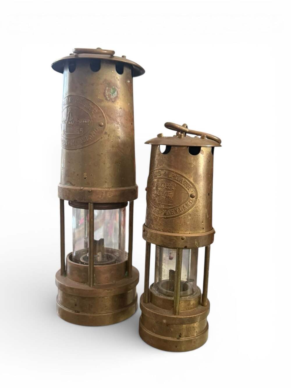 Pair of Weems & Plath Vintage Brass Yacht Oil  Lamps / Miner's Style Lanterns